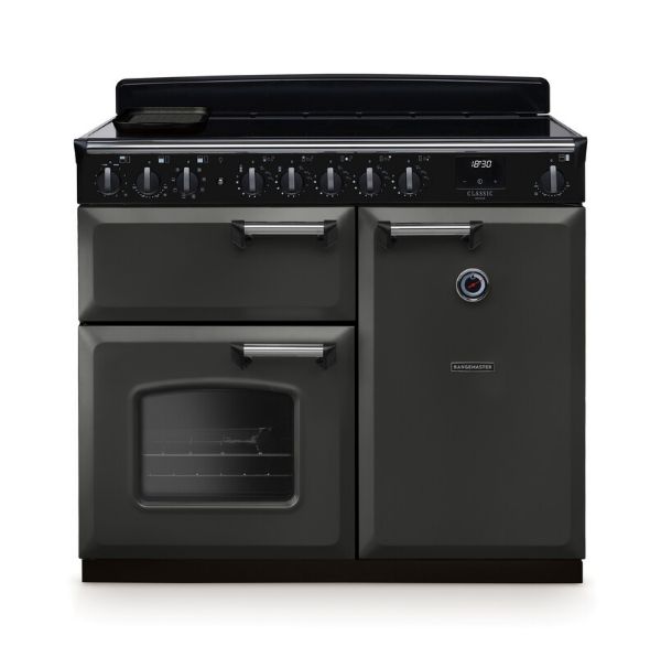 Rangemaster 14674 Classic Deluxe 100 Induction Range Cooker in Slate with Chrome Trim - CLDL100EIPSLT/CM1