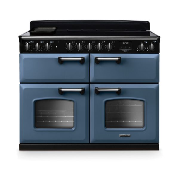 Rangemaster 14929 Classic Deluxe BC 110 Induction Range Cooker with Slow Cook Oven in Stone Blue with Chrome Trim - CLDLB110EIPSTB/CM1