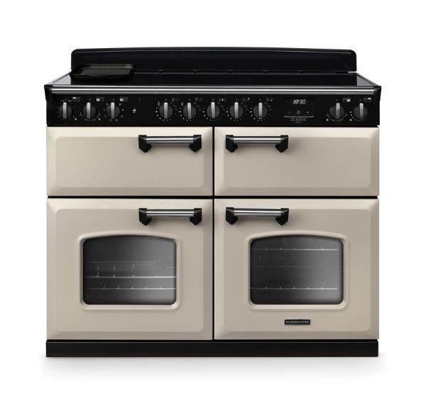 Rangemaster 14930 Classic Deluxe BC 110 Induction Range Cooker with Slow Cook Oven in Pale Cream with Chrome Trim - CLDLB110EIPPCR/CM1