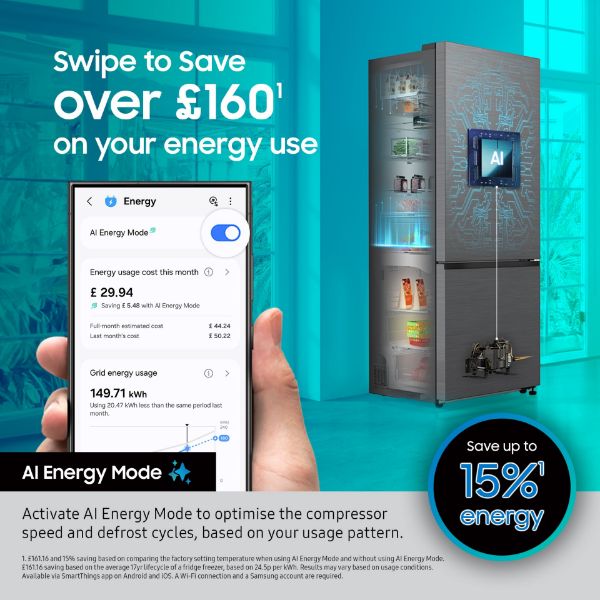 Samsung RB38C636DB1/EU Series 7 SpaceMax™ 386L Smart Combi Fridge Freezer- Black Stainless Steel_ai energy mode