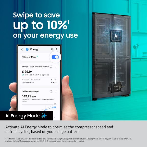 Samsung RS70F67QCTEU Series 7 SpaceMax™  Smart American Fridge Freezer in Silver_ai energy mode
