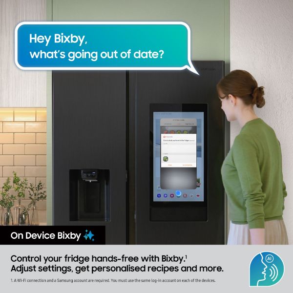 Samsung RS90F66BETEU Samsung Family Hub™ 614L Smart American Fridge Freezer in Silver_on device bixby