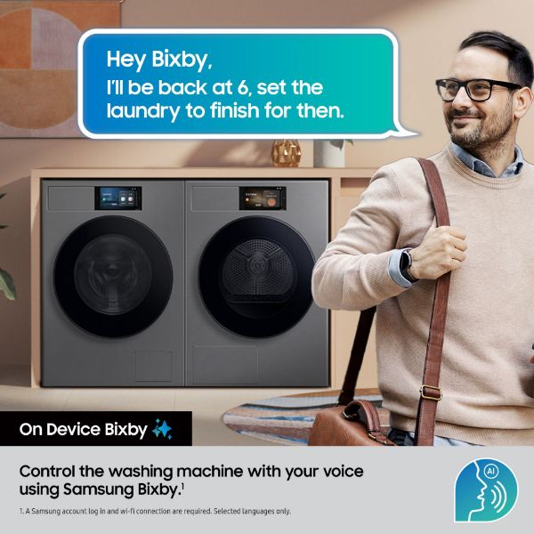 Samsung WF90F09C4SU1 Series 9 AI Home 9kg 1400 Spin Smart Washing Machine - Silver_bixby