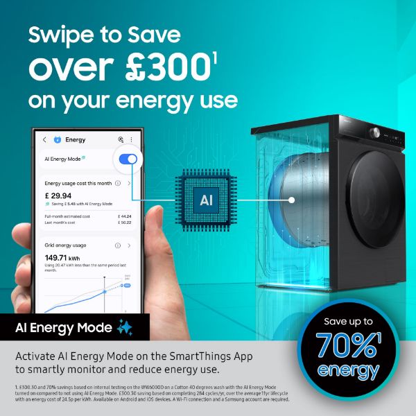 Samsung WW11DG6B85LBU1 Series 6 AI Energy 11kg 1400 Spin Smart Washing Machine - Black_ai energy mode