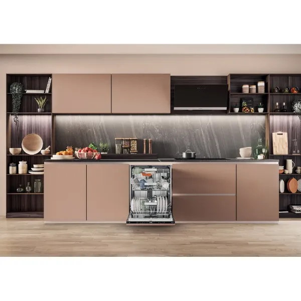Hotpoint H8IA115M4TUSUK Hydroforce Integrated Full Size Dishwasher with Maxi Space Tub open 3