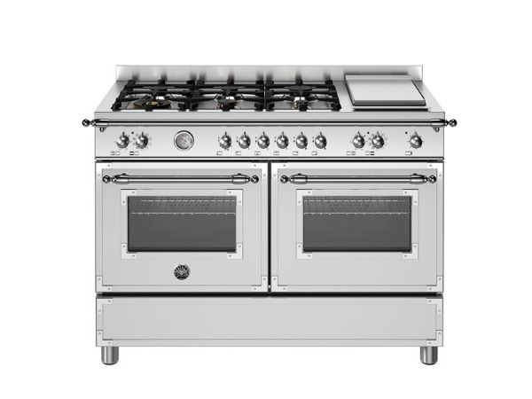 Bertazzoni Heritage 120cm Dual Fuel Range Cooker Twin Oven with Griddle Dual Fuel in Stainless Steel