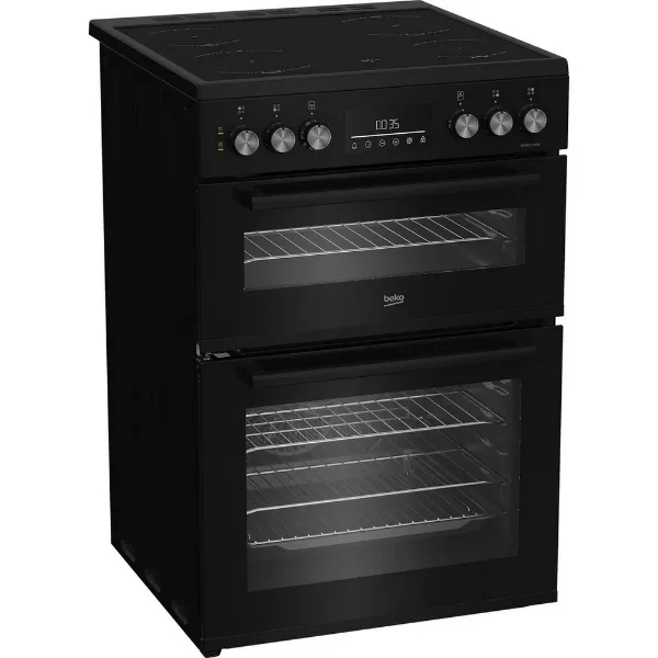Beko EDC6731K 60cm Double Oven Electric Cooker with Vitroceramic Hob - Black_angled