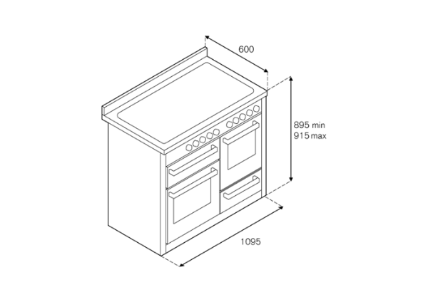 Bertazzoni Master 110cm XG Dual Fuel Range Cooker in Matt Nero_Dimensions