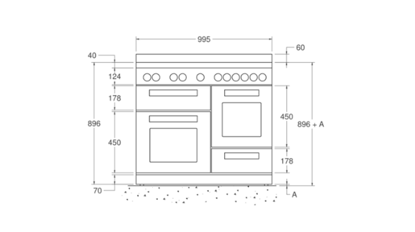 Bertazzoni Master 100cm XG Dual Fuel Range Cooker in Stainless Steel_Dimensions