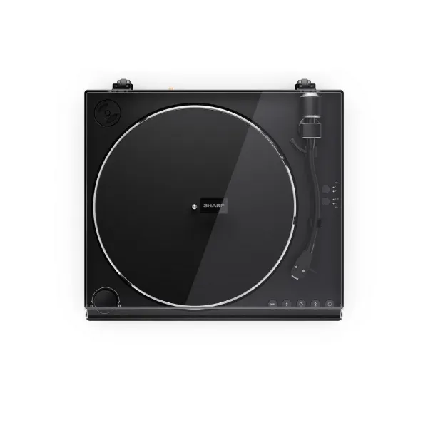 Sharp RPTT100CPSS30 Pair of Wireless Bookshelf Speakers with Automatic Bluetooth Turntable - Black_above