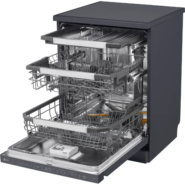 LG DF587HMS 14 Place Setting TrueSteam™ Full Size Freestanding Dishwasher in Matte Black_open