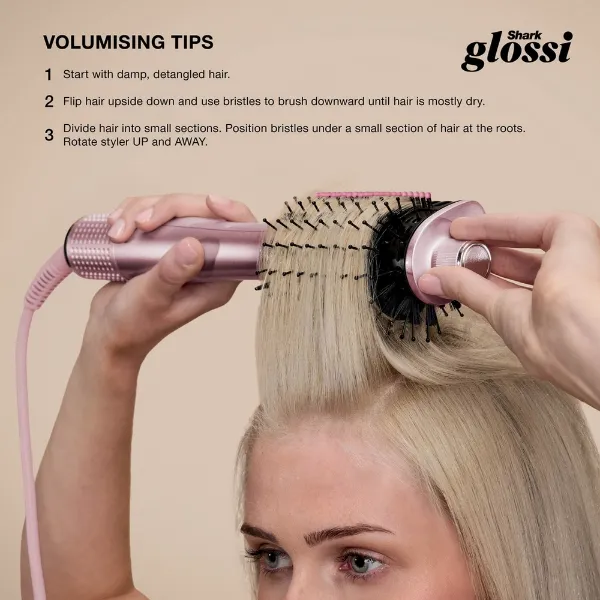 Shark HT302UKPK Glossi 2-in-1 Hot Tool and Air Glosser Brush - Pink_volumising tips