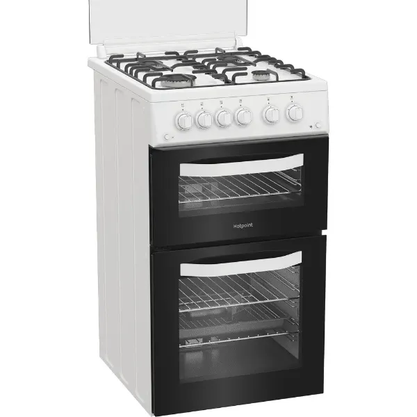 Hotpoint HDG5GCw 50cm Gas Double Cooker - White_angled