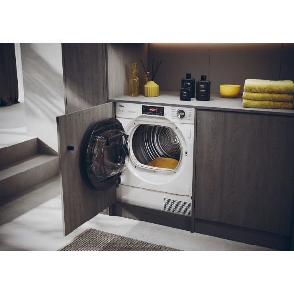 Haier HDBIH7A2TBEX Integrated 7kg Tumble Dryer in White - Boxed _side view open door