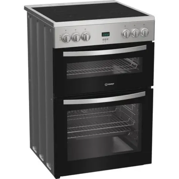 Indesit IDE6VDCS1 60cm Electric Double Cooker with Ceramic Hob in Silver