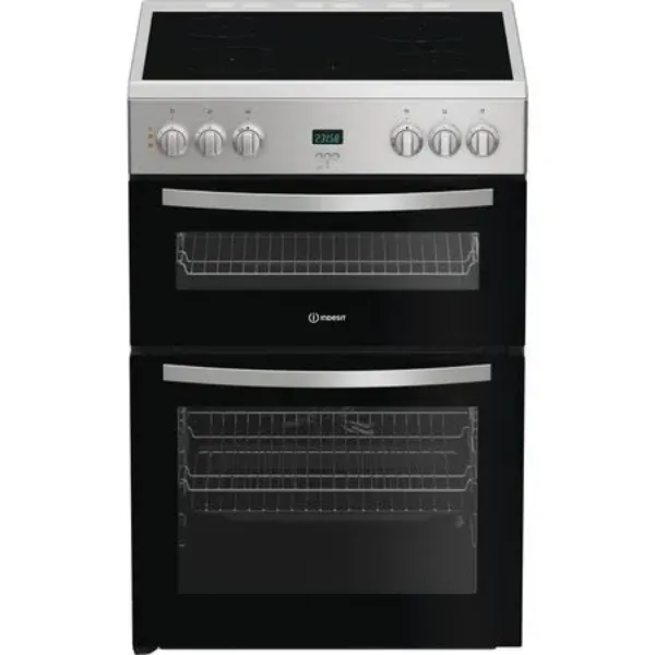 Indesit IDE6VDCS1 60cm Electric Double Cooker with Ceramic Hob in Silver