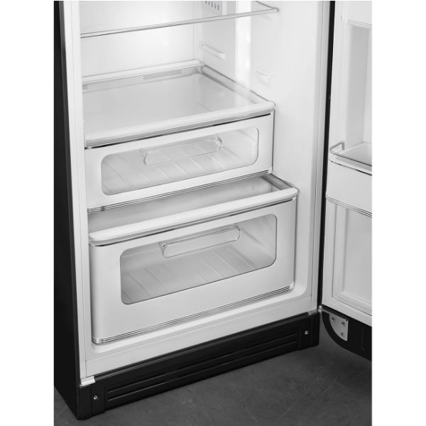 Smeg FAB30LBL6UK 60cm 50’s Style Left Hand Hinged Freezer over Fridge In Black