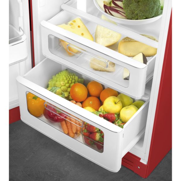 Smeg FAB30LRD6UK 60cm 50’s Style Fridge Freezer Left Hand Hinged In Red