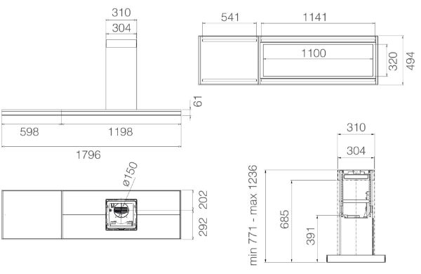 Elica ELEM-IS-BL-180 Element Island 180cm Island Cooker Hood in Black