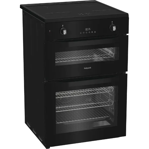 Hotpoint HDE6IDC2B1 60cm Electric Double Cooker with Induction Hob in Black