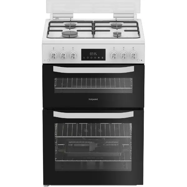 Hotpoint HTG6GDCW 60cm Gas Twin Cooker with Glass Lid in White