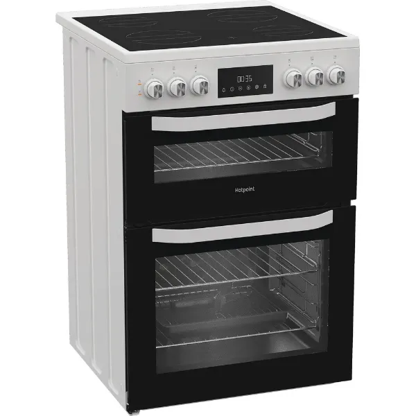 Hotpoint HTE6VDCW 60cm Electric Twin Cooker with Multiflow in White