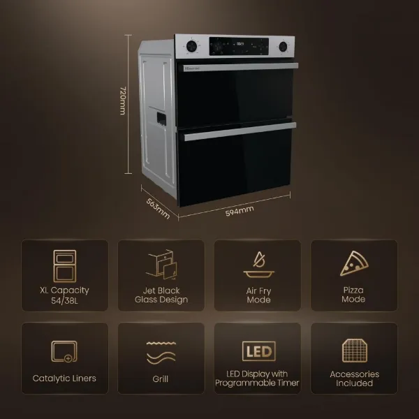 Hisense BUD714221CX 594cm Built Under Electric Double Oven - Black & Stainless Steel