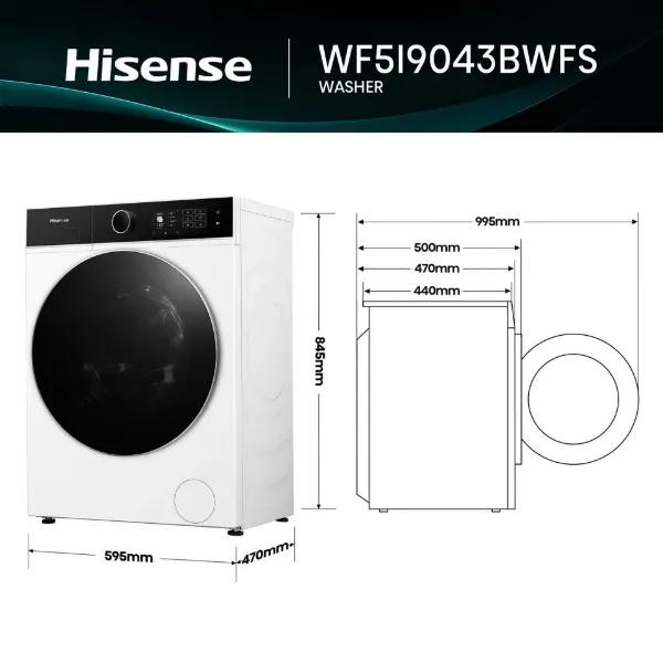 Hisense WF5I9043BWFS 9kg 1400 Spin  Washing Machine - White