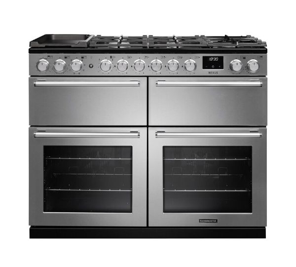 Rangemaster 16457 Nexus BC 110 Dual Fuel Range Cooker with Slow Cook Oven in Stainless Steel with Chrome Trim - NEXB110DFSTST/CM1