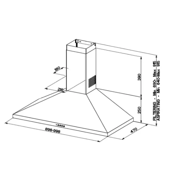 Leisure H1001PX 100cm Chimney Hood in Stainless Steel