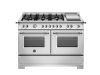 Bertazzoni HER126G2EXT2 Heritage 120cm Double Dual Fuel Burner and Griddle Range Cooker in Stainless Steel