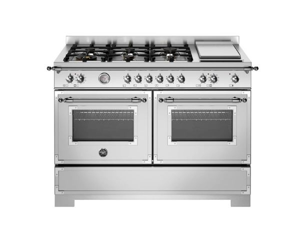 Bertazzoni HER126G2EXT2 Heritage 120cm Double Dual Fuel Burner and Griddle Range Cooker in Stainless Steel