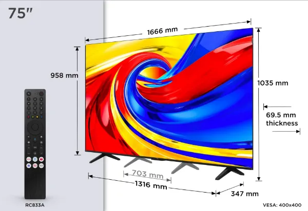 TCL 75P7L-UK 75" 4K HDR QLED Direct LED Google TV_dimensions