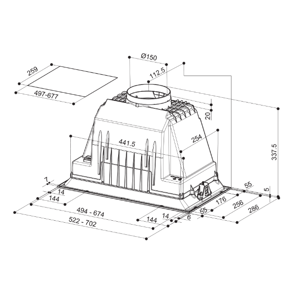 Faber Inca Plus HCS 52cm Integrated Canopy Cooker Hood_dimensions