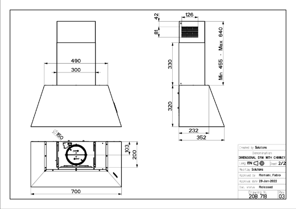 Faber Chloé EV8P A70 70cm Old Brass Wall Mounted Cooker Hood_diagram
