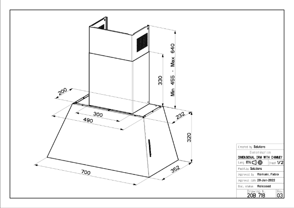 Faber Chloé EV8P A70 70cm Old Metal Wall Mounted Cooker Hood_diagram