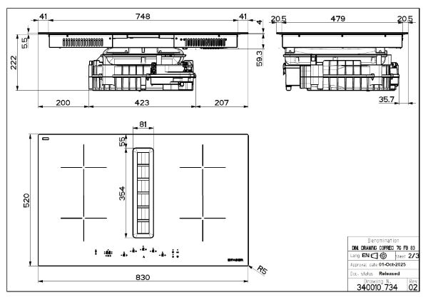 Faber Galileo Flow A830 Ducted Only Black Glass Vented Induction Hob_dimensions