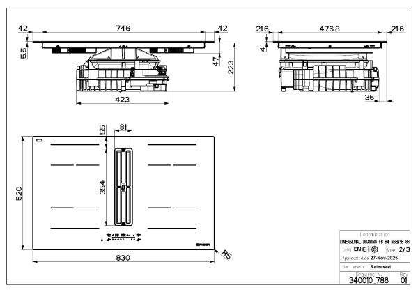 Faber Galileo Phantom F830 Recirculating Only Matt Black Venting Induction Hob_dimensions