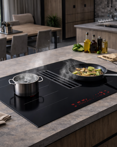 Faber Galileo Phantom F830 Recirculating Only Matt Black Venting Induction Hob_installed