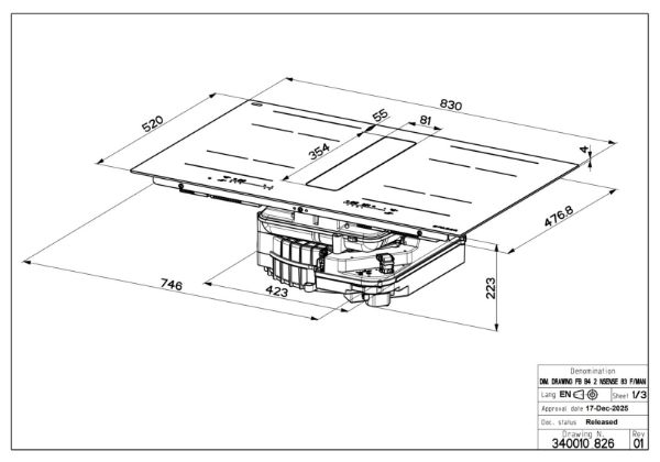 Faber Galileo Eclipse A830 Ducted Only Black Glass Vented Induction Hob_dimensions