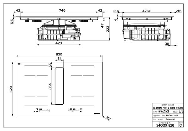 Faber Galileo Eclipse F830 Recirculating Only Black Glass Vented Induction Hob_dimensions