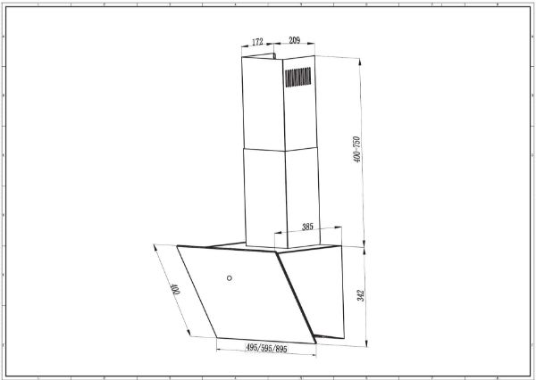 Faber Shadow 60cm Black Glass Wall Mounted Angled Cooker Hood_dimensions