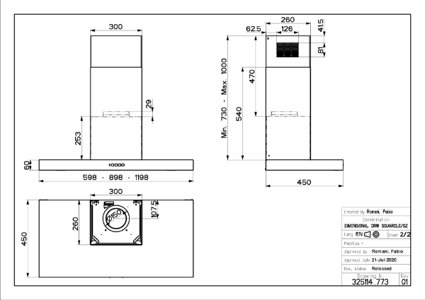 Faber Stilo Comfort A120 Wall Mounted Chimney Cooker Hood_dimensions