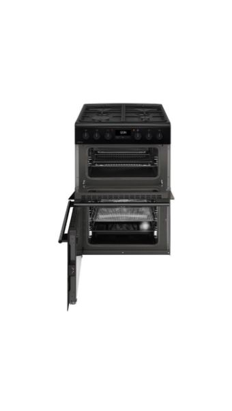 CDA CFD600MB 60cm Dual Fuel Double Oven Cooker in Matte Black_Open Door View