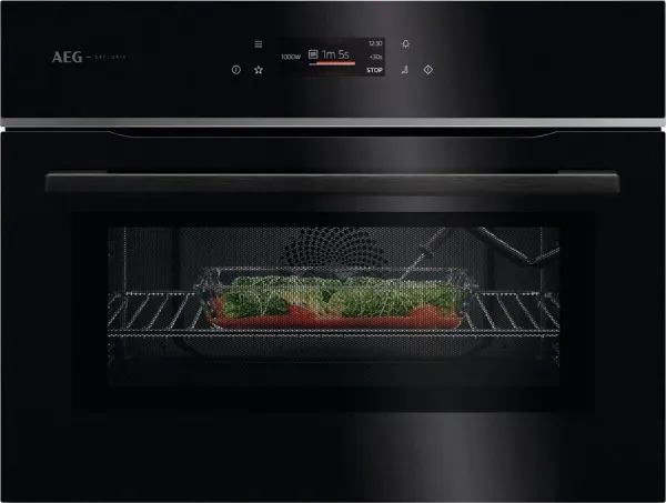 AEG GK7NK62FB 59.5cm Compact Combi Microwave Oven - Gloss Black with Steel Trim