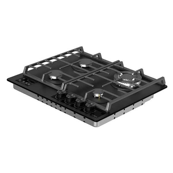 CDA HVG631MB 60cm 4 Zone Gas on Glass Hob_Angled View