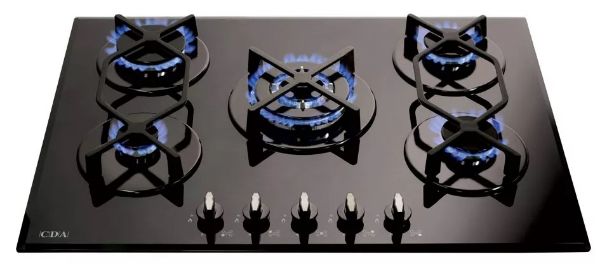 CDA HVG721BL 5 Zone Gas on Glass Hob_Angled View
