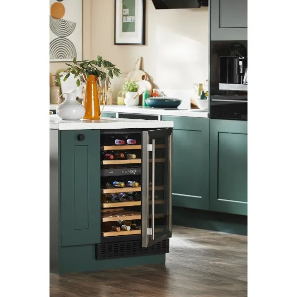 CDA CFWC604SS 60cm Freestanding Undercounter Dual Zone Wine Cooler_Installed Kitchen View