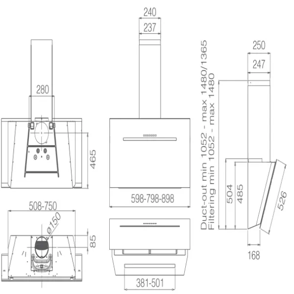 Elica RIFT-AT-80 Angled Hood - Matt Black_diagram