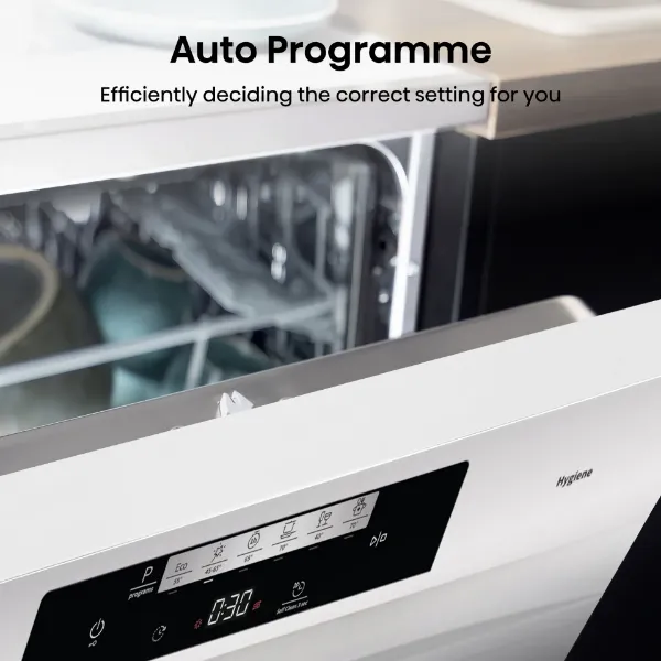 Hisense HS642D90WUK Full-Size Dishwasher - White - 14 Place Settings_auto programme